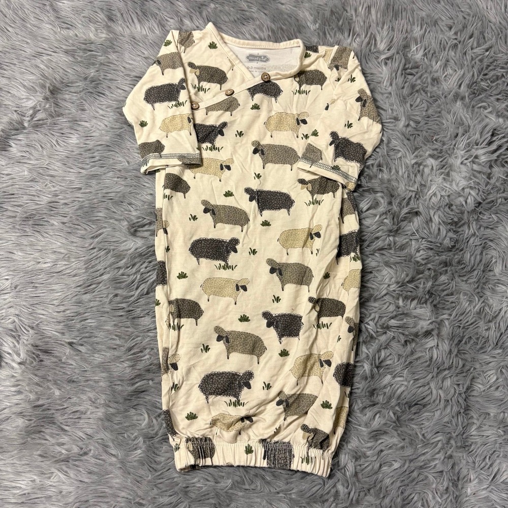 Mudpie Bamboo Baby Sheep Print Sleep Gown Gender Neutral Infant 0-3 Months